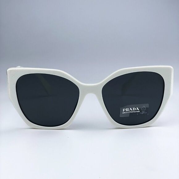 NEW Prada PR19ZS 1425S0 Talc White Dark Grey Rectangle Women Sunglasses - Picture 4 of 12